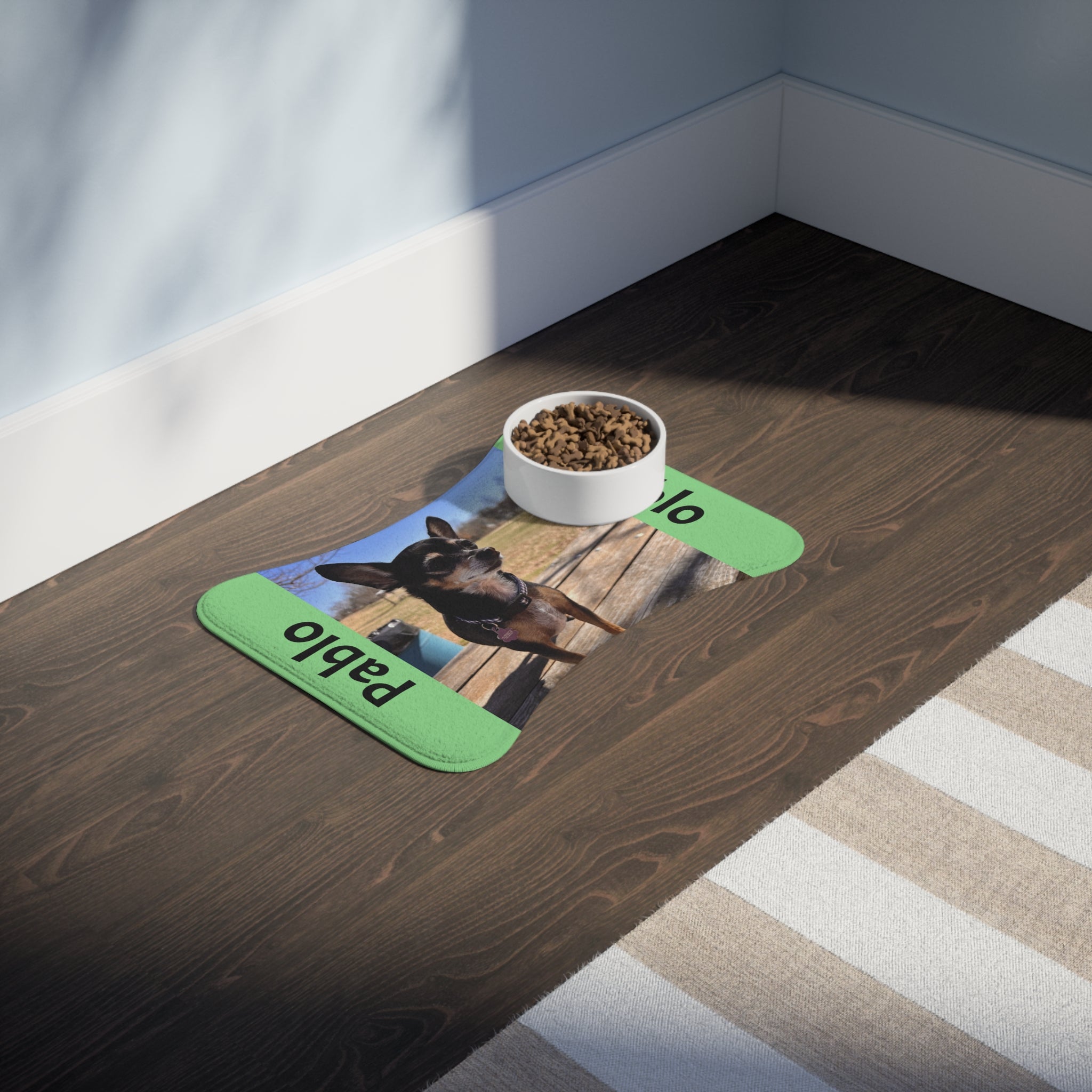 Personalized Pet Feeding Mat — Custom Photo &amp; Name Dog Bowl Placemat